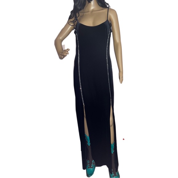 Tower vintage 80s 90s velvet dress with rhinestones and two slits sz XL stretchy - Picture 5 of 7